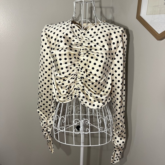 Keepsake The Label NWT Monroe Long Sleeve Black And Crème Polka Dot Top Sz M - Picture 5 of 11